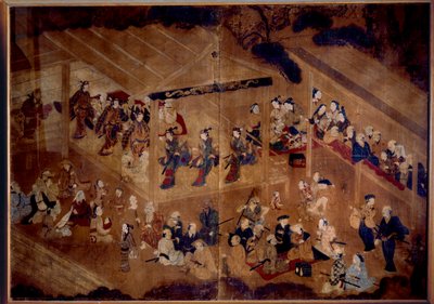 Teatro Kabuki: actores en el escenario; estampa japonesa del siglo XVIII. París, Museo Guimet, Museo Nacional de Artes Asiáticas de Japanese School