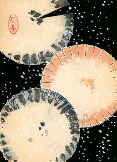 Tres paraguas en la nieve de Japanese School