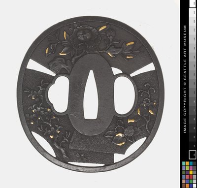 Tsuba: Crisantemo, Cerezo, Iris de Japanese School