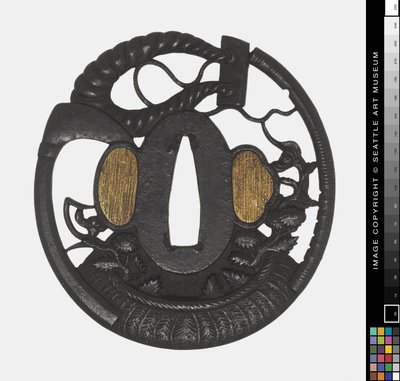 Tsuba: Flores, Guadaña, Cuerda de Japanese School