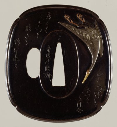 Tsuba Guardamano (aleación de cobre y oro shakudo) de Japanese School
