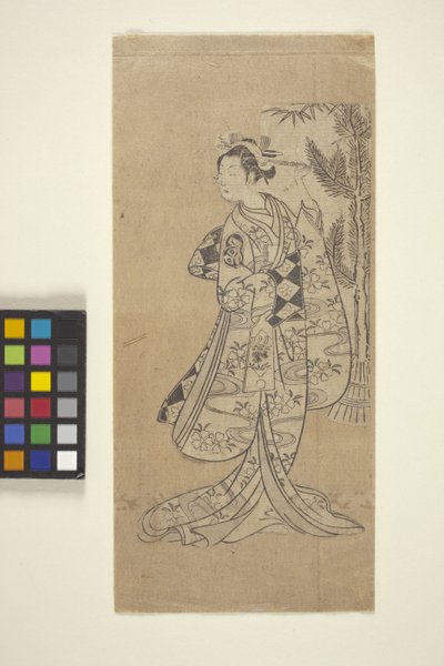 Untitled (Woman Standing In Front Of Tree) (xilografía en color) de Japanese School
