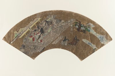 Sin título - pintura en forma de abanico de damas sentadas en un pabellón jugando un juego, 1603-1868 de Japanese School