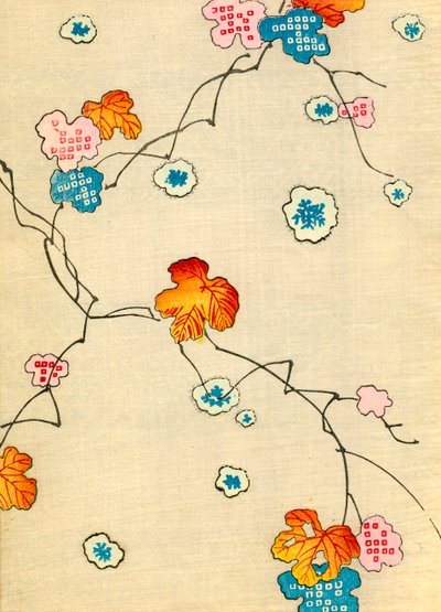 Grabado en madera de hojas de otoño de Japanese School