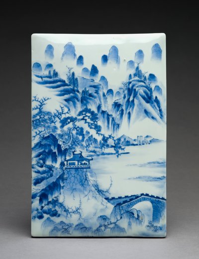 Caja de escritura con paisaje, sitio de Seto de Japanese School