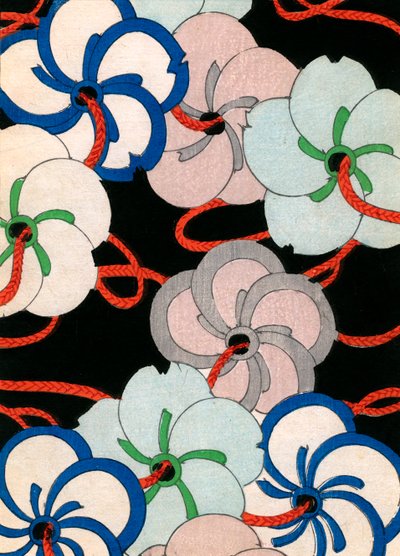 grabado en madera en color de Adornos de Camelia de Japanese School
