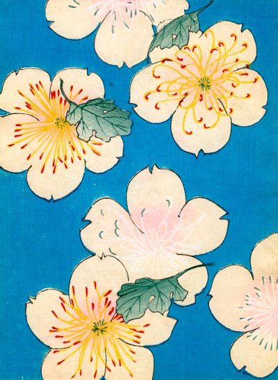 Impresión en madera a color de flores de cornejo de Japanese School