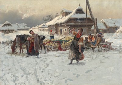 Lanzando bolas de nieve, 1892 de Jaroslav Veshin