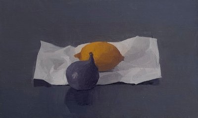 Higo y limón, 2016 (óleo sobre madera de tilo) de Jason Line