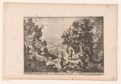 Paisaje con la historia del buen samaritano: el sacerdote y el levita pasan a la víctima y la dejan atrás Historia del buen samaritano (título de la serie) de Jaspar de Isaac (attributed to)