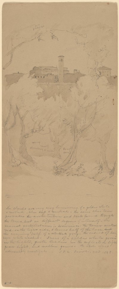 Vista a través de los árboles en Tívoli de Jasper Francis Cropsey