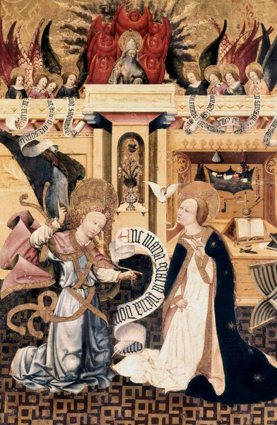 Anunciación y Dios Padre rodeado de ángeles, retablo de Jaume Ferrer