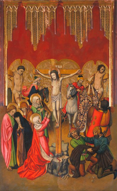 Calvario - Calvary - Peinture de Jaime (Jaime) Huguet (1412-1492) - 1455-1460 - Tempera on panel - 214,4x136 - Museo Nacional de Arte de Cataluña, Barcelona de Jaume Huguet