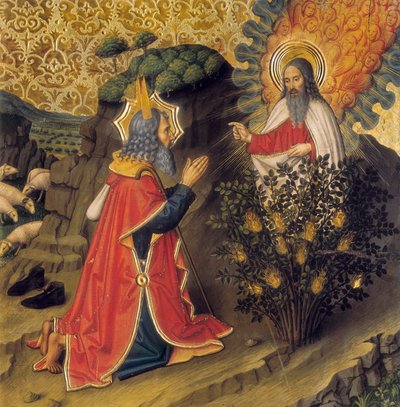 Moisés y la zarza ardiente de Jaume Huguet