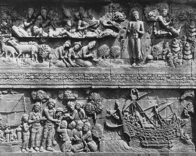 Relieve del Templo de Borobudur de Bodhisattva bañándose de Javanese School