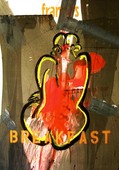 Desayuno, 2010 (técnica mixta sobre papel de acuarela montado en panel con receta en el reverso) de Jay Batlle