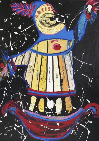 Cheese Dancer, 2016 (técnica mixta sobre papel de acuarela montado en panel con receta en el reverso). de Jay Batlle