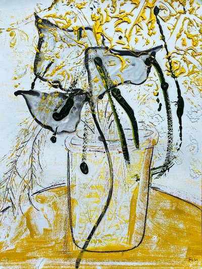 Fleur De Sel No. 08 Gold Black White Monotype, 2021 (óleo sobre papel) de Jay Batlle