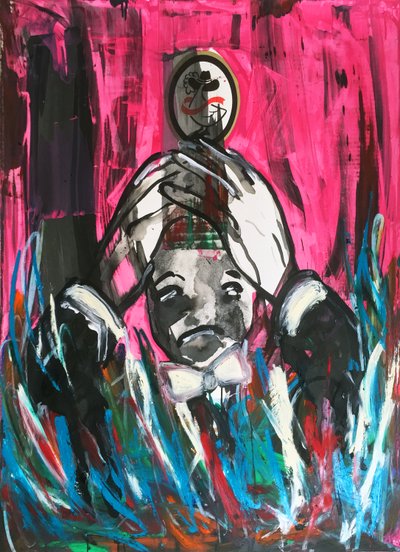 Inconvenieced Millionare, 2017 (técnica mixta sobre papel de acuarela montado en panel con receta en el reverso) de Jay Batlle