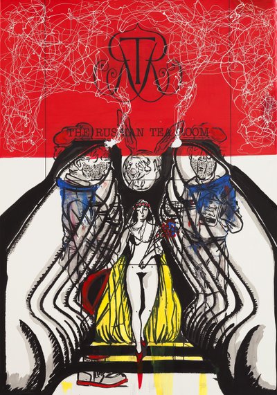 Russian Tea Bag Room, 2015 (técnica mixta sobre papel de acuarela montado en panel con receta en el reverso). de Jay Batlle