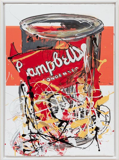 Soup Can 2 Russian, 2019 (pintura de la casa y tinta sobre lienzo) de Jay Batlle