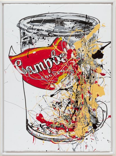 Lata de sopa 6 Campbells, 2019 (pintura de la casa y tinta sobre lienzo) de Jay Batlle