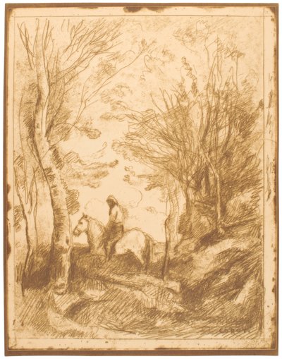 Jinete en el bosque, plancha grande (Le Grand Cavalier sous Bois) de Jean-Baptiste-Camille Corot