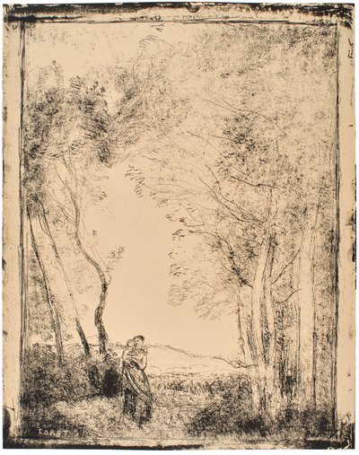 Joven madre a la entrada de un bosque de Jean-Baptiste-Camille Corot