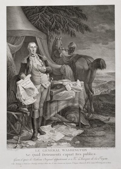 General Washington, Ne Quid Detrimenti capiat Res publica, grabado por Noël Le Mire (1724-1801), c. 1785 de Jean Baptiste (after) Le Paon