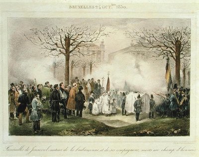 El funeral de Louis-Alexandre Dechet (Jenneval) (1801-30) y sus compañeros que murieron en el campo de honor, 24 de octubre de 1830, grabado por Dewasme-Pletinckx de Jean Baptiste (after) Madou
