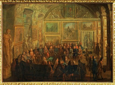 Vista del Salón de Diane en el Louvre;una sesión de la Academia de Pintura ... de Jean Baptiste (after) Martin
