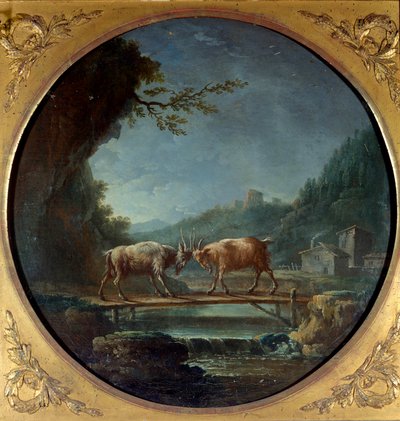Las dos cabras. Ilustración de la fábula de Jean de La Fontaine. Pintura de Jean Baptiste Claudot (1733-1805) de Jean Baptiste Claudot