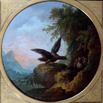 El águila y el búho. Ilustración de la fábula de Jean de La Fontaine. Pintura de Jean Baptiste Claudot (1733-1805) de Jean Baptiste Claudot