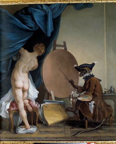 El mono pintor. Óleo sobre lienzo, 0,89 x 0,62 m. - El mono pintor. Pintura de Jean Baptiste Deshays (1729 - 1765) de Jean Baptiste Deshays