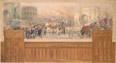 Recepción por el ayuntamiento de París, en la barrière de la Villette, de las tropas que regresan de Polonia, tras la campaña de 1806-1807, entre 1901 y 1902 (óleo sobre lienzo) de Jean Baptiste Edouard Detaille