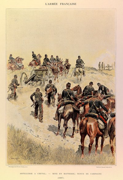 Tipos y uniformes del Ejército Francés del Capitán Jules Richard, ilustrado por Edouard Detaille (1848-1912): Artillería a caballo; Baterías; Uniforme de campaña en 1887, Colección privada de Jean Baptiste Edouard Detaille