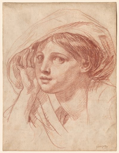 cabeza de una mujer joven de Jean-Baptiste Greuze