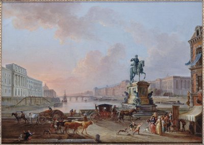 La Monnaie, el Pont Royal y el Louvre, vistos desde el Pont-Neuf terre-plein, hacia 1775, hacia 1775 (óleo) de Jean Baptiste Lallemand