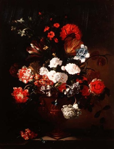 Naturaleza Muerta de Claveles, Tulipanes, Peonías y Otras Flores de Jean Baptiste Monnoyer