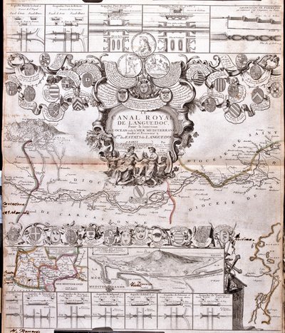 Proyecto de construcción de un canal de comunicación entre el océano Atlántico y el mar Mediterráneo, parte inclusiva aproximadamente entre Pexiora y Ouveillan; en la región de Languedoc-Rosellón, Francia. de Jean Baptiste Nolin