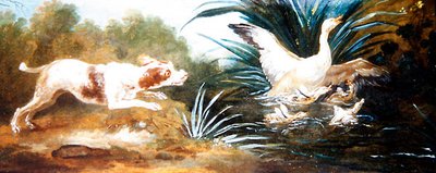 Un paisaje con un perro persiguiendo patos de Jean Baptiste Oudry