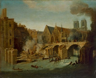 El Petit Pont tras el incendio de 1718 de Jean Baptiste Oudry
