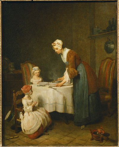 La Benedicite. Una madre espera a que su pequeña hija diga ... de Jean-Baptiste Simeon Chardin