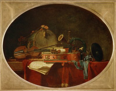 Les attributs de la music civile - Los atributos de la música civil, supraporte para el Chateau de Bellevue ... de Jean-Baptiste Simeon Chardin