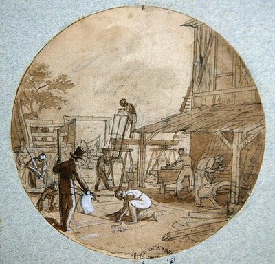 El taller del carpintero, diseño de plato para un servicio que representa diferentes oficios, c.1820-35 de Jean Charles Develly