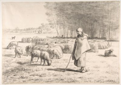 Una pastora con su rebaño de Jean-Francois Millet