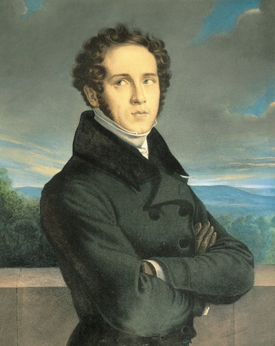 Italia, Milán, Retrato del compositor de ópera italiano Vincenzo Bellini (1801 - 1835) de Jean Francois Millet