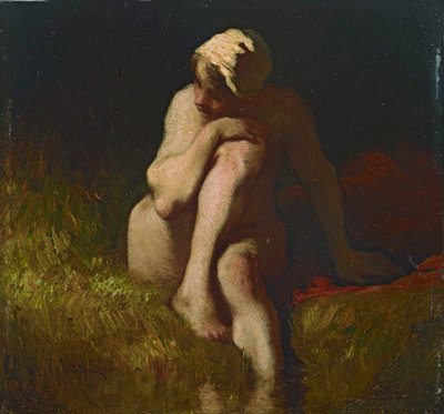 Campesina desnuda sentada en la orilla de un arroyo de Jean-Francois Millet