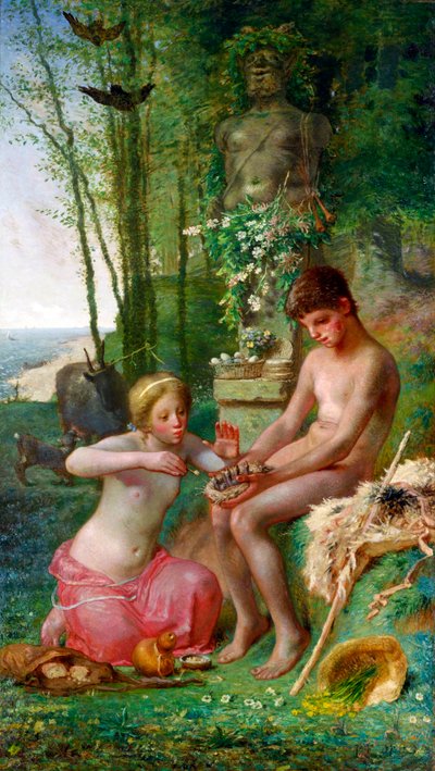 "Primavera, Dafnis y Cloe" (Primavera (Dafnis y Cloe)) Pintura de Jean-Francois (Jean Francois) Millet (1814-1875) - 1865 - Óleo sobre lienzo Dim 235,5x135 cm Museo Nacional de Arte Occidental, Tokio de Jean Francois Millet