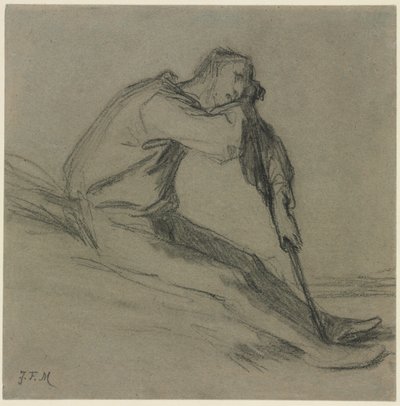 Campesina sentada descansando sobre una azada de Jean-Francois Millet